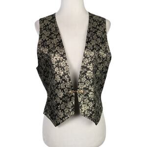 Vintage 90s Black and Metallic Gold Floral Vest S
